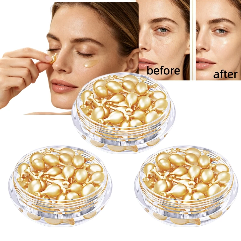 3 Boxes of Gold Fullerene Facial Essence, Packaged in Capsules, Deeply Hydrating, Creating Smooth and Radiant Skin, Highly Permeable and Easily Absorbed, Effectively Smoothing Rough Skin, Women's Facial Care Product