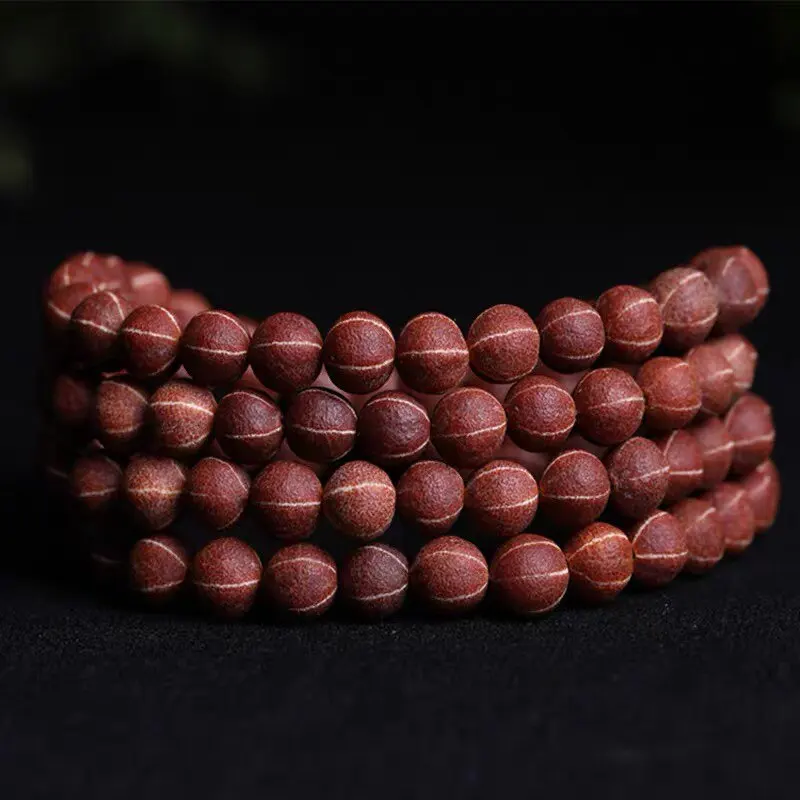 Chinese Style Auspicious 108 Beads Red Skin High Density Five Line Bodhi Mala Prayer Bracelet For Good Luck Blessing Meditation