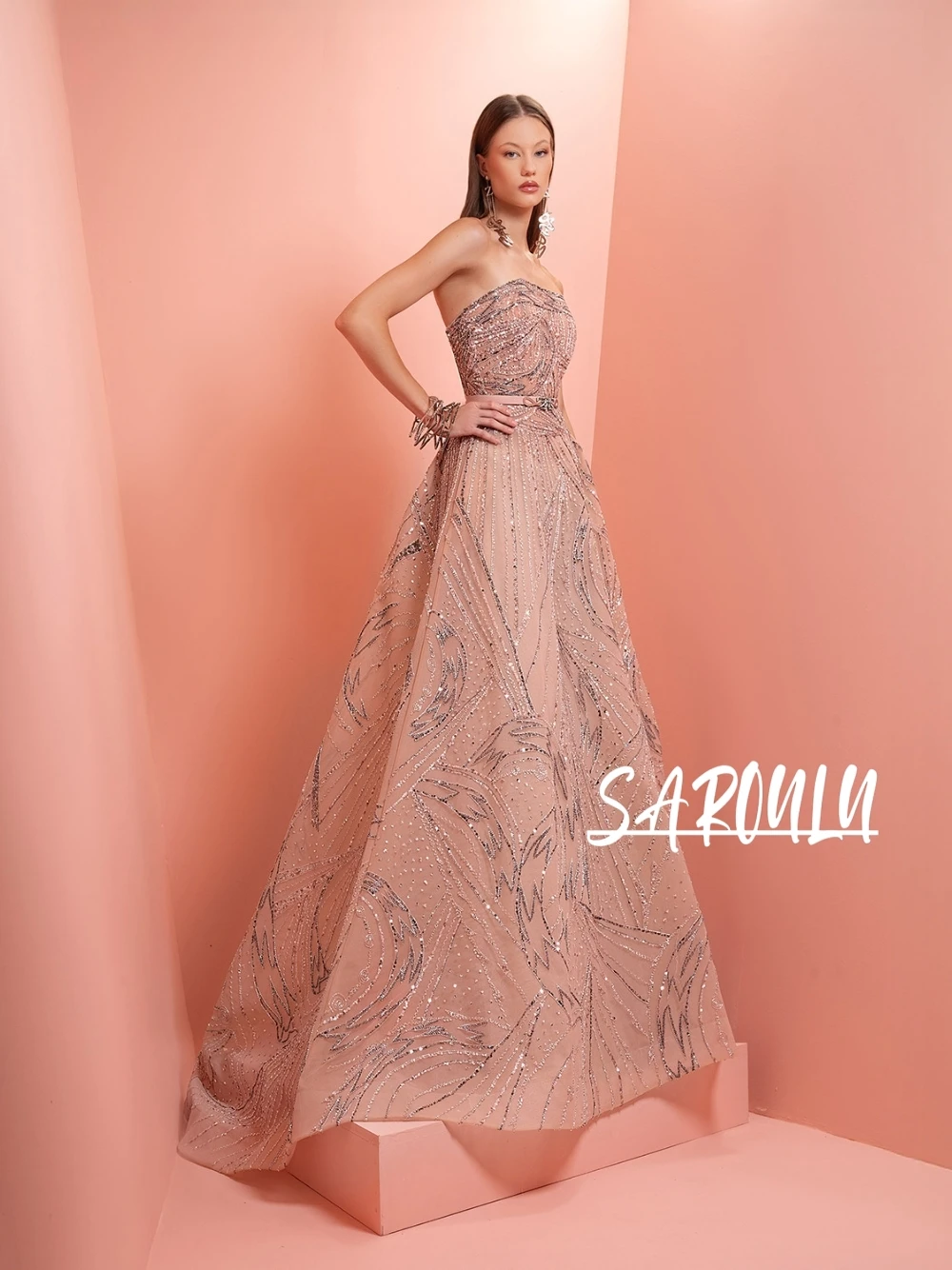 Regal Strapless Beaded Evening Gown Embroidered With Glistening Sequins For Banquets Galas Statement Classy A Line Prom Dress