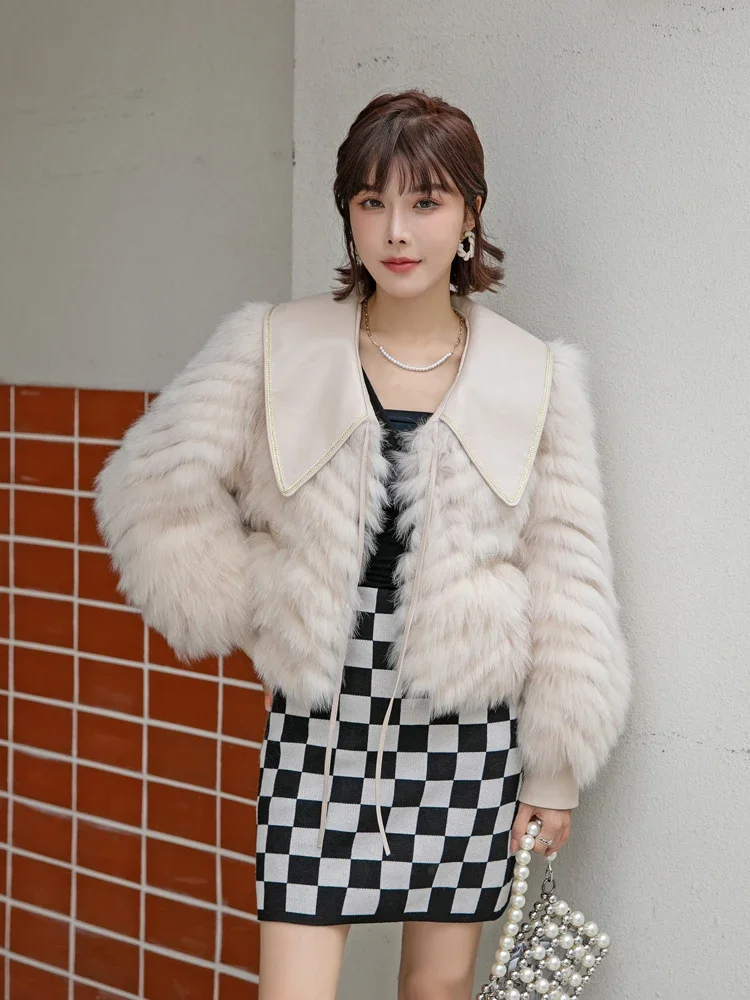 Imported Fox Fur Coat Female Short Princess Collar Small Fashion Young Real Fur Fashion Slim Knitted Lolita Style Winter Jackets