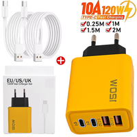 120W 4 Ports USB PD Mobile Phone Chargers USB Type C High-speed Charging Data Cable Cord QC3.0 Wall Adapter for Samsung Xiaomi