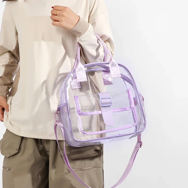 

Fashion Transparent Travel Beach Crossbody Bags Large Capacity PVC Sports Jelly Shoulder Bags Portable Toiletry Storage Handbags