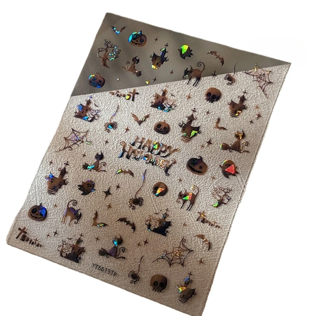 ملصقات الهالوين لمسمار شبح اليقطين القلعة الصليب الخفافيش القط الأسود لاصق المتزلجون ديكور طبعة الليزر لتقوم بها بنفسك مسمار الفن صائق #6