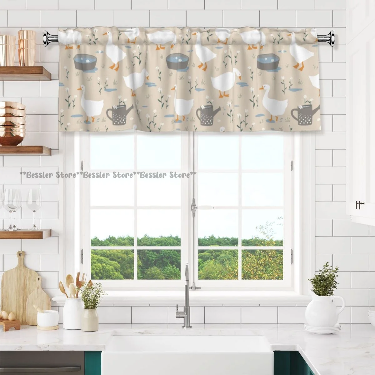 Blackout Curtain Valance Blocks Cute Goose And Flowers Privacy Small Curtains for Kitchen Bathroom Bedroom Decor