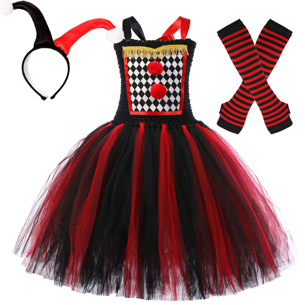 

Red Black Circus Clown Costumes for Girls Pennywise Halloween Tutu Dress for Kids Carnival Party Cosplay Outfits Joker Clothes