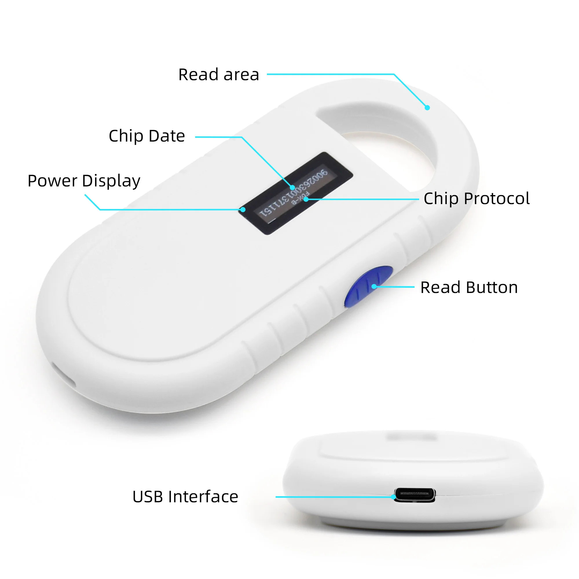 READELL ISO11785/84 FDX-B Thú Cưng Vi Mạch Máy Quét, Động Vật Đọc Thẻ RFID Chó Đầu Đọc Tần Số Thấp Cầm Tay Đầu Đọc Thẻ RFID