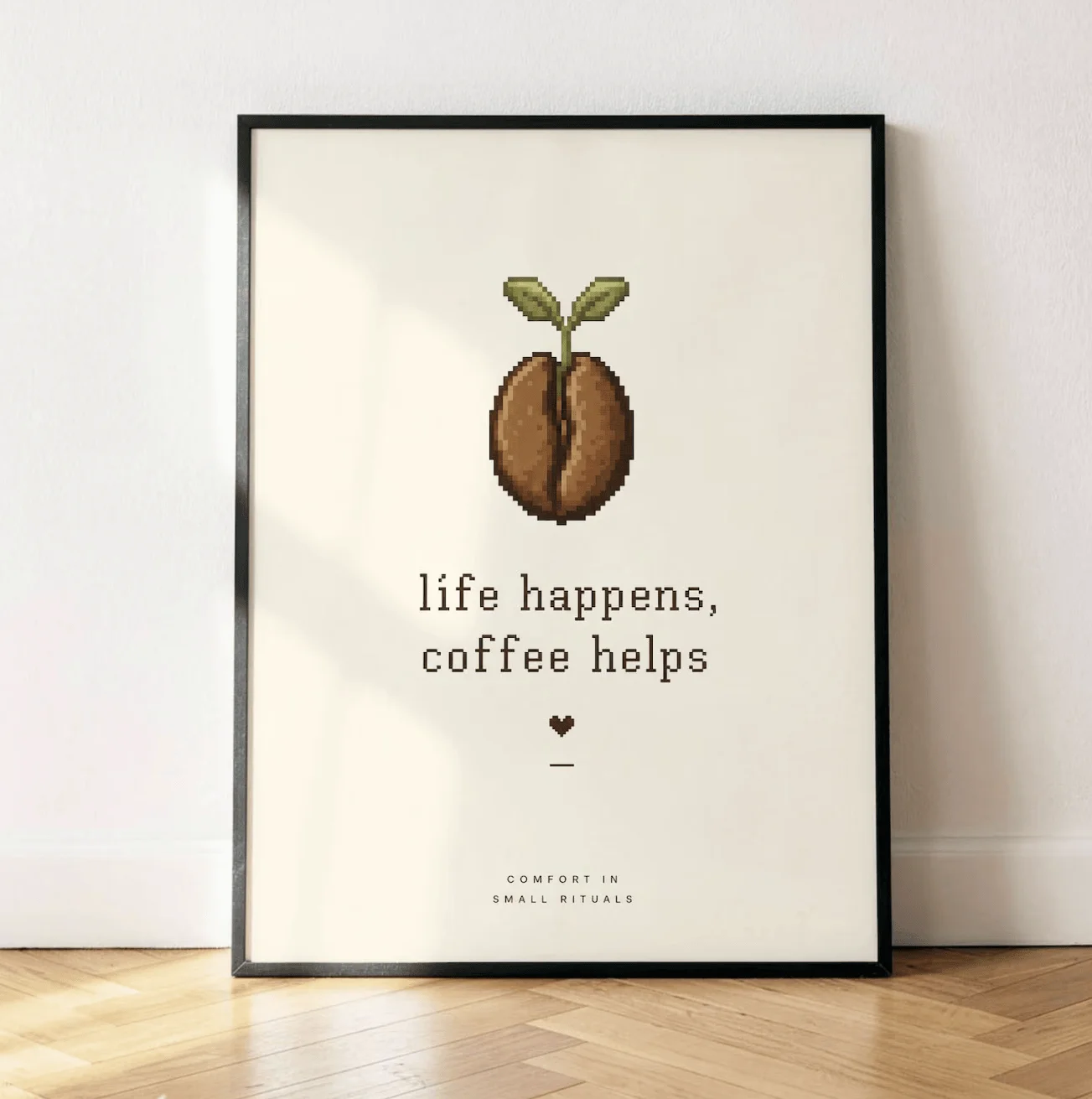 Pixel Coffee Bean Canvas Prints Posters Decor, Life Happens Coffee Helps Wall Art for Kitchen Coffee Bar Cafe Living Room