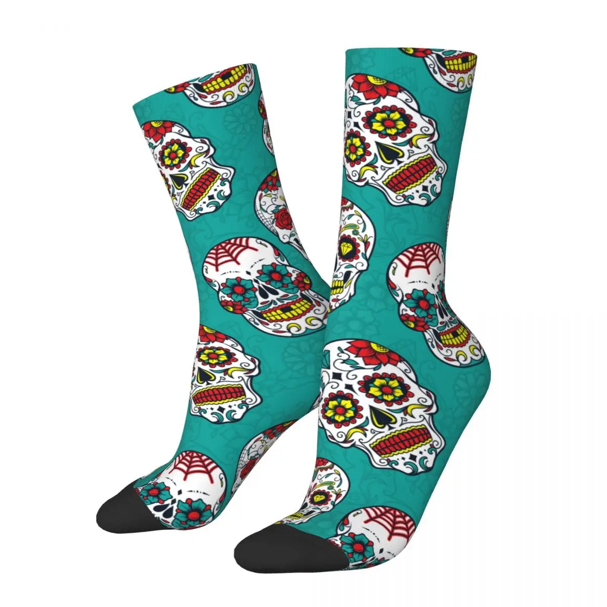 Autumn Winter Hip-hop Women Men Day Of The Dead Sugar Skull Socks Floral Ornament Flower Breathable Skateboard Socks