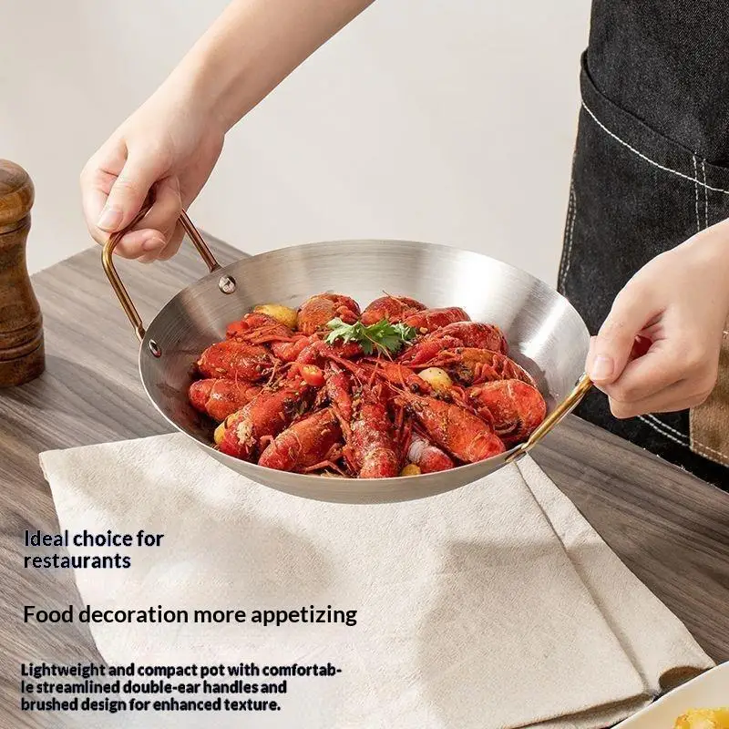 Heavy Duty Stainless Steel Dry Nonstick Hot Pot Round Bottom Double Handle for Indoor Outdoor Cooking Activities