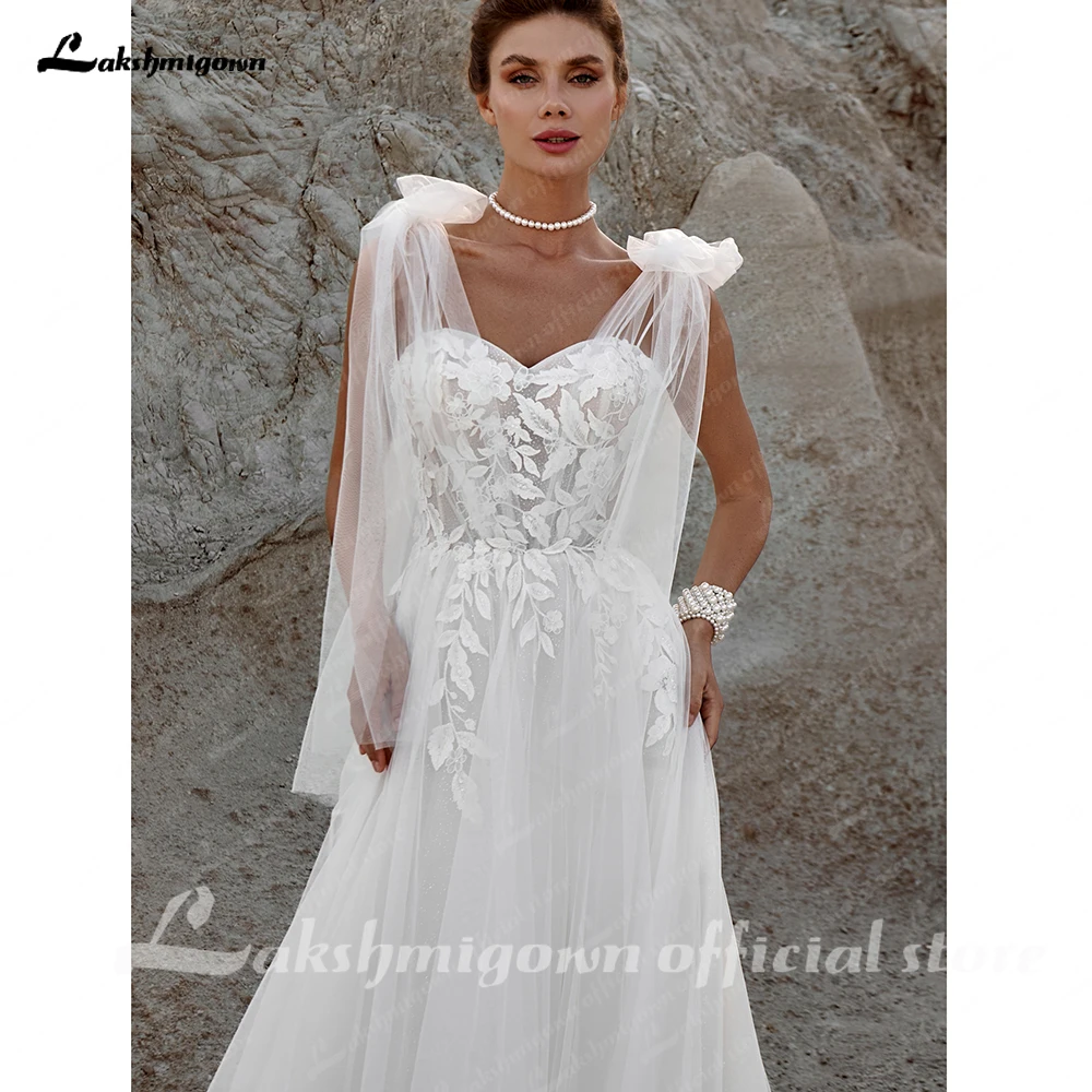 Lakshmigown-Sparkly A Linha Boho Vestidos de casamento, Brautkleid, Civil Bridal Beach Wedding Vestidos, Hochzeitskleid