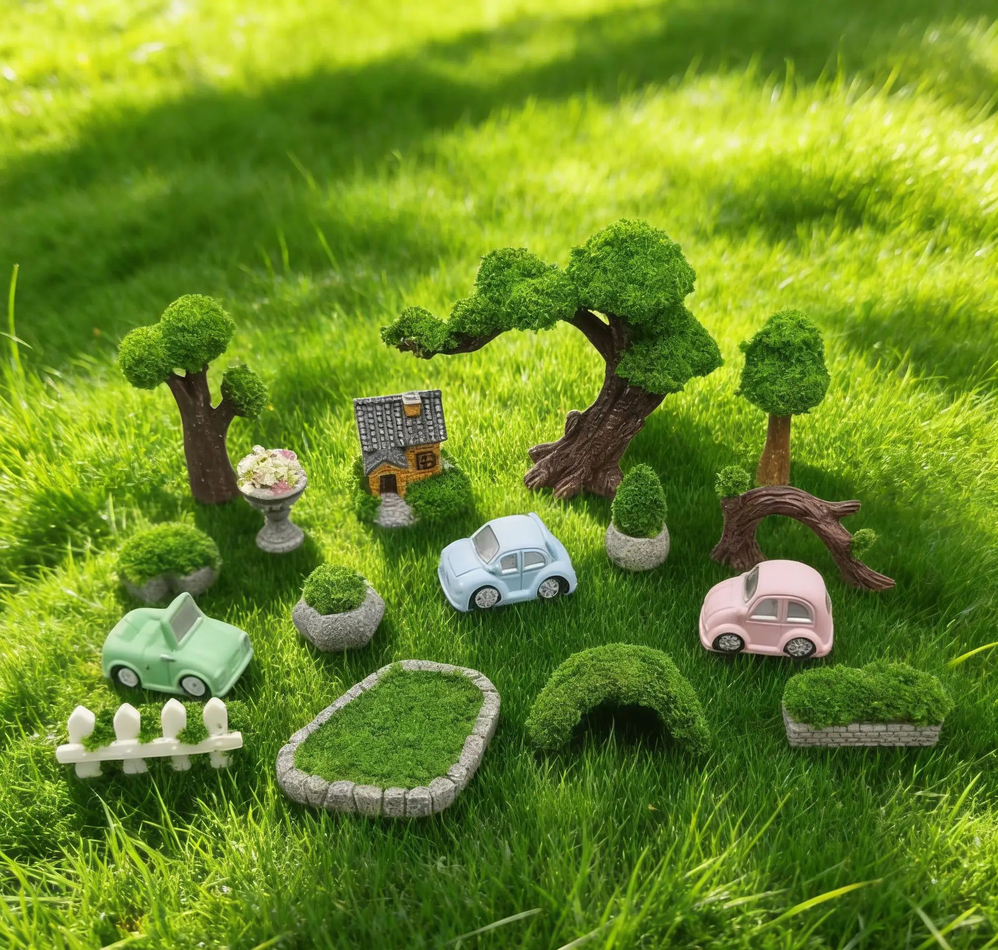 Mini Garden Manor Scene Model Kit - DIY Micro Landscape Moss Decor Accessories, Tiny Tree & House Ornaments for Terrarium Craft