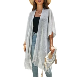 Womens-Swimwear Cover-ups Sexy Tassel Open Front Beach-Bikini Swimsuit Kimono Cardigan Cover Up Long Flowy-Beachwear 55KD