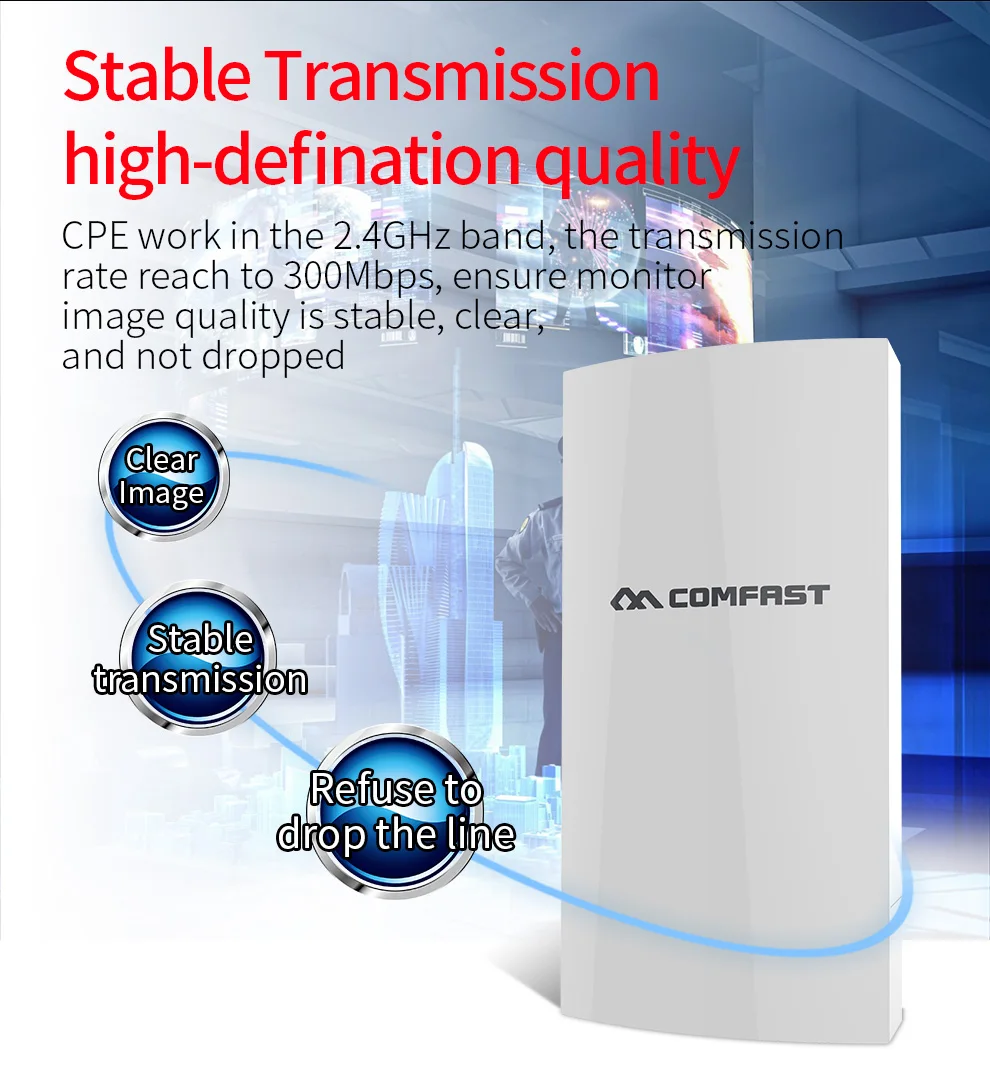 Comfast 2.4G 300Mbps Outdoor Wireless Bridge Weatherproof CPE WiFi Extender Access Point Router 2*12dBi WiFi Antenna Nanostation