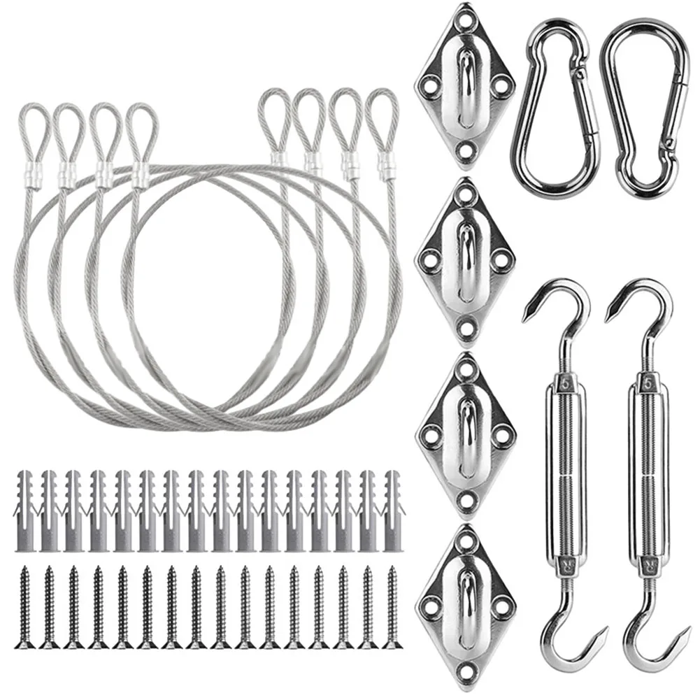 Stainless Steel For Shade Sail Fixing Kit 44 Pcs Including Turnbuckles and Eyelets for Triangle and Rectangle SunFor Shades
