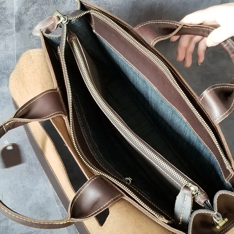 Sacs à main rétro en cuir véritable pour hommes, sacs d'affaires pour hommes, étui à bombes pour ordinateur portable de 14 pouces, sacs de messager initiés, cuir de cheval Elin