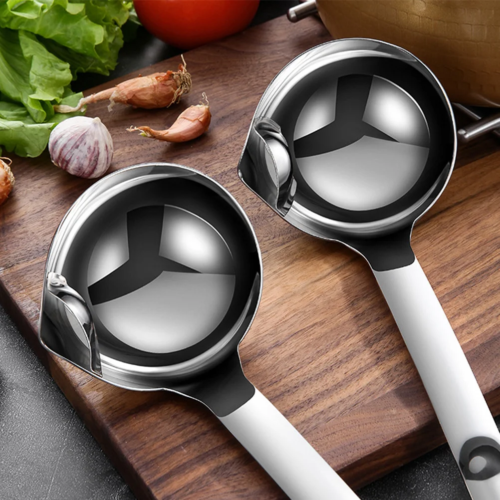 

Stainless Steel Oil Skimmer Spoon 304 Long Handle Soup Ladle Drainage Hole For Hot Pot Kitchen Cooking Tool