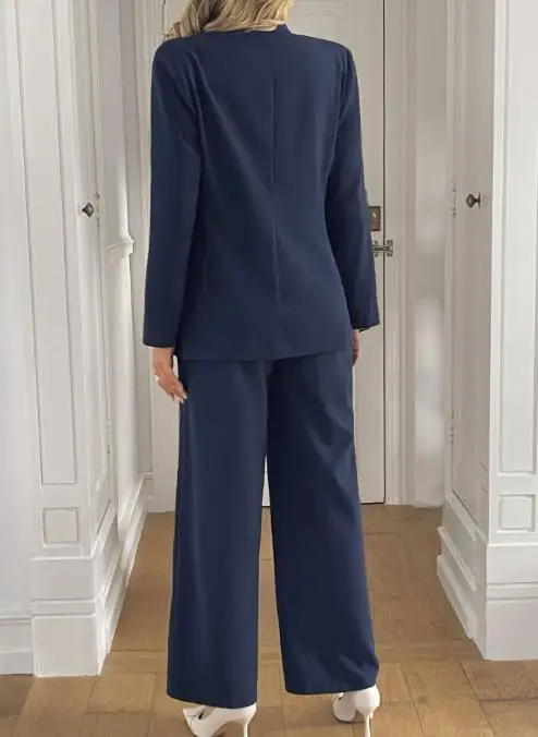 2025, einreihiger, langärmliger Blazer und Hose mit weitem Bein für Damen im Herbst und Winter, stilvolles, formelles Zweiteiler-Set