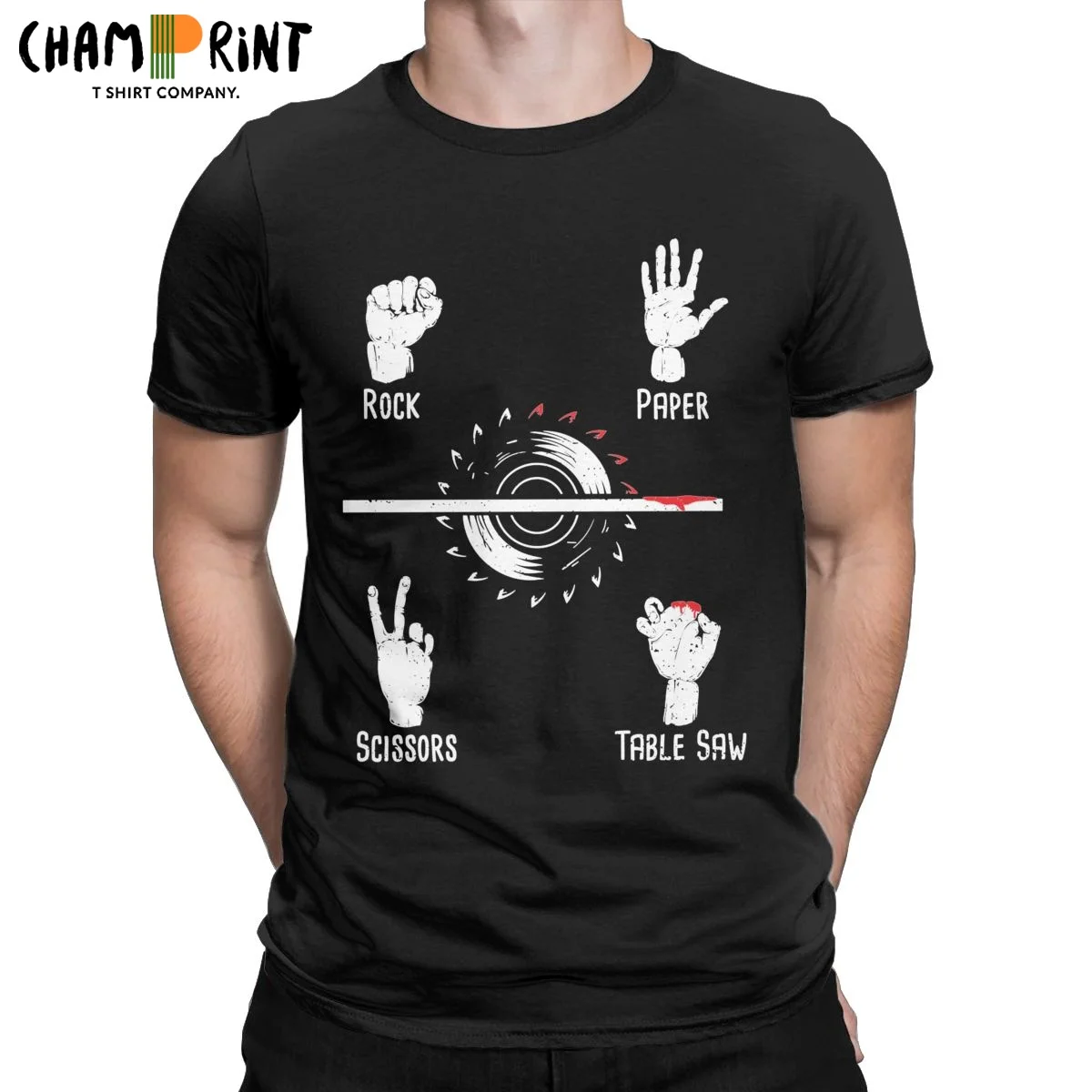 Rock Paper Scissors Table Saw Men T Shirts Carpenter Funny Tees Short Sleeve Round Neck T-Shirts Cotton Summer Clothing