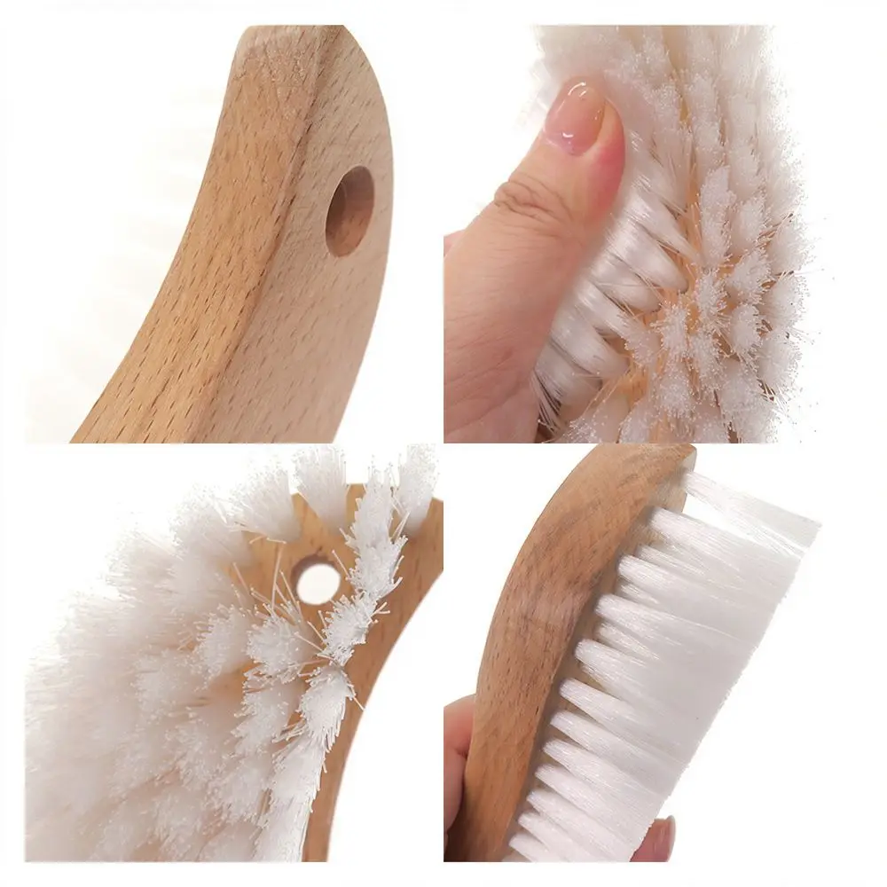 Ergonomic Crescent Auto Brush Wood Handle Mixed Bristle For Leather Seats Dashboard Detail Interior Cleaning Tool