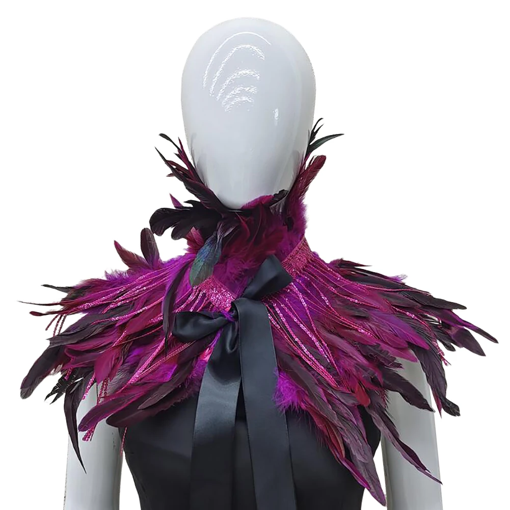 

2024 Sequin Feather Shrugs Shawl Women Cosplay Halloween Luxury Feather Shoulder Wraps Gothic Feather Scarves