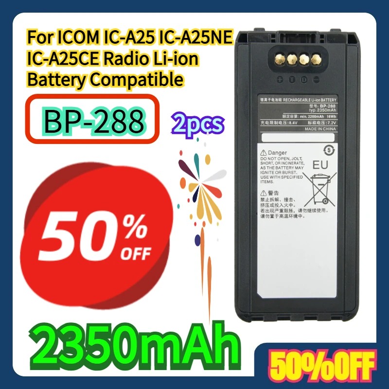 2 قطعة ل ICOM IC-A25 IC-A25NE IC-A25CE راديو 2350mAh BP-288 بطارية ليثيوم أيون متوافقة