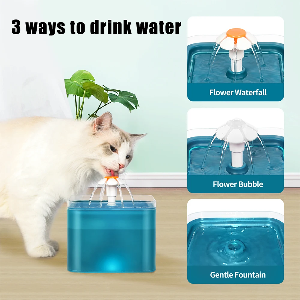 Pet Water Dispenser with Recirculate Filtring for Fresh Water Automatic Cat Drinking Fountain USB Charging with LED Lighting