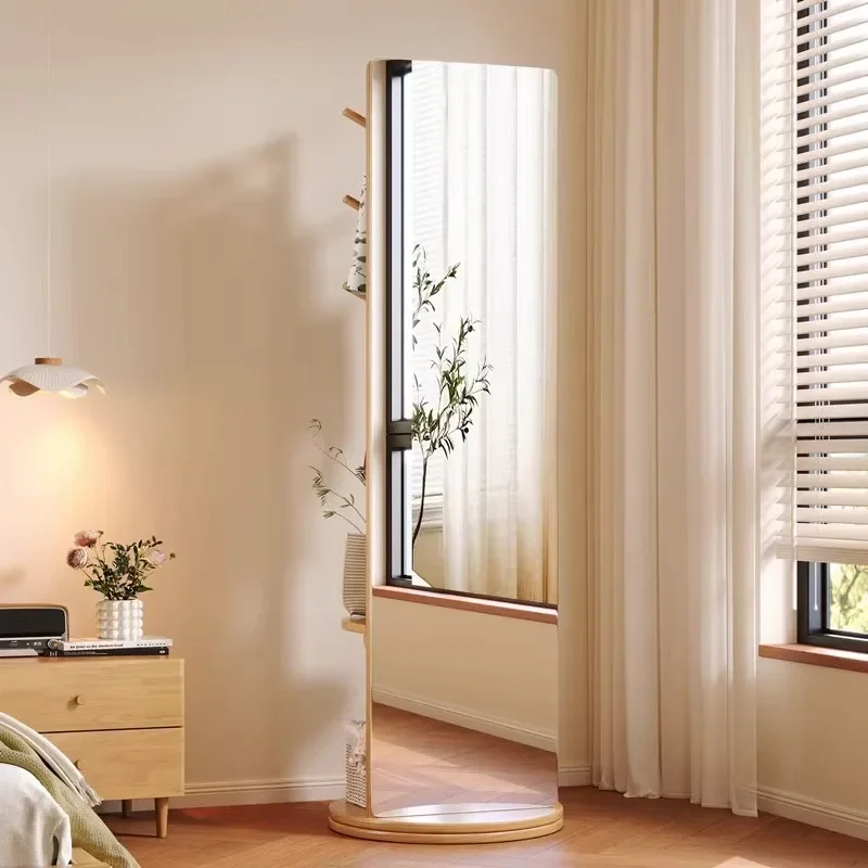 Solid wood full-length mirror hanging hanger integrated rotatable household bedroom full-body mirror modern simple floor mirror