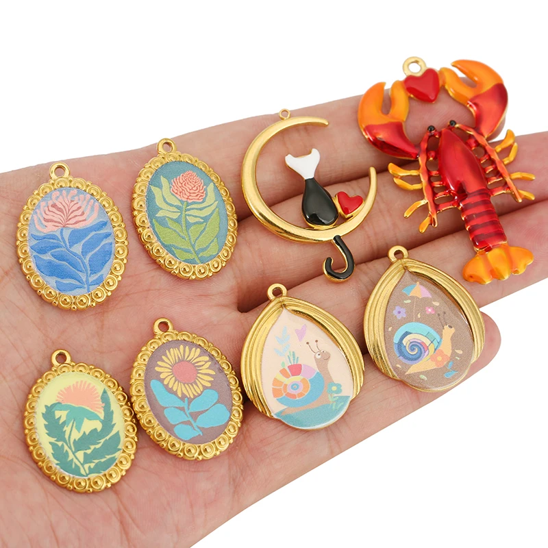 2pcs/lot Stainless Steel Colorful Enamel Lobster/Snail Charms Pendants for DIY Bracelets Jewelry Earrings Making Accessories view 6