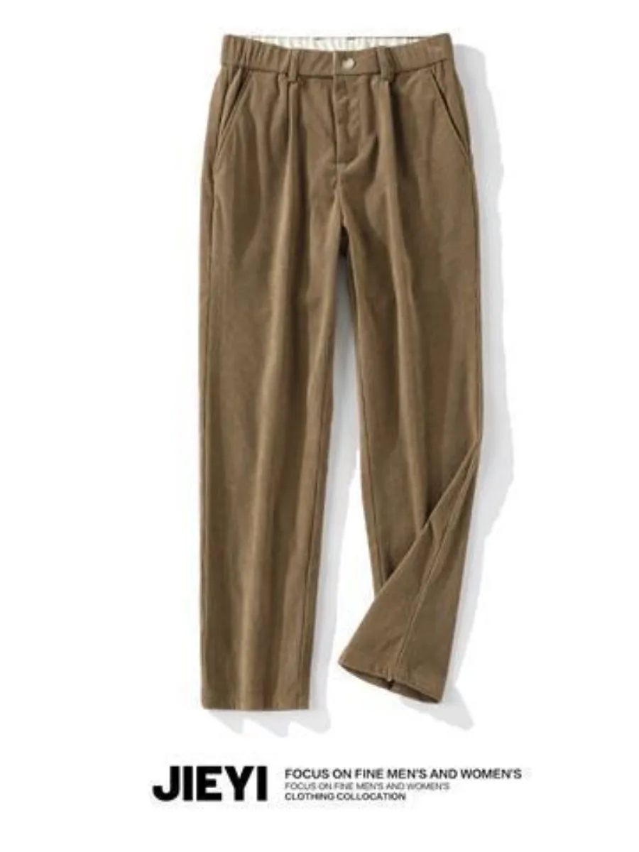 

Men's Casual Thiened Corduroy Pants Warm Artistic Sle Color Autumn Winter Long Trousers Comfortable Fit Zipper Closure