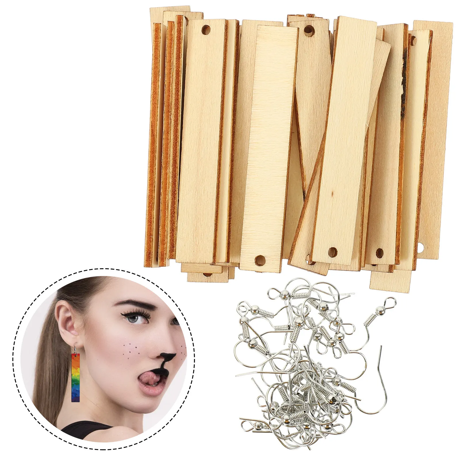 1 Set de Kit DIY de Pendientes de Madera, Recortes de Madera para Colgantes, Dijes para Ganchos de Oreja, Set de Fabricación de Joyas para Mujer, Accesorios para Pendientes para Fiestas y Bodas