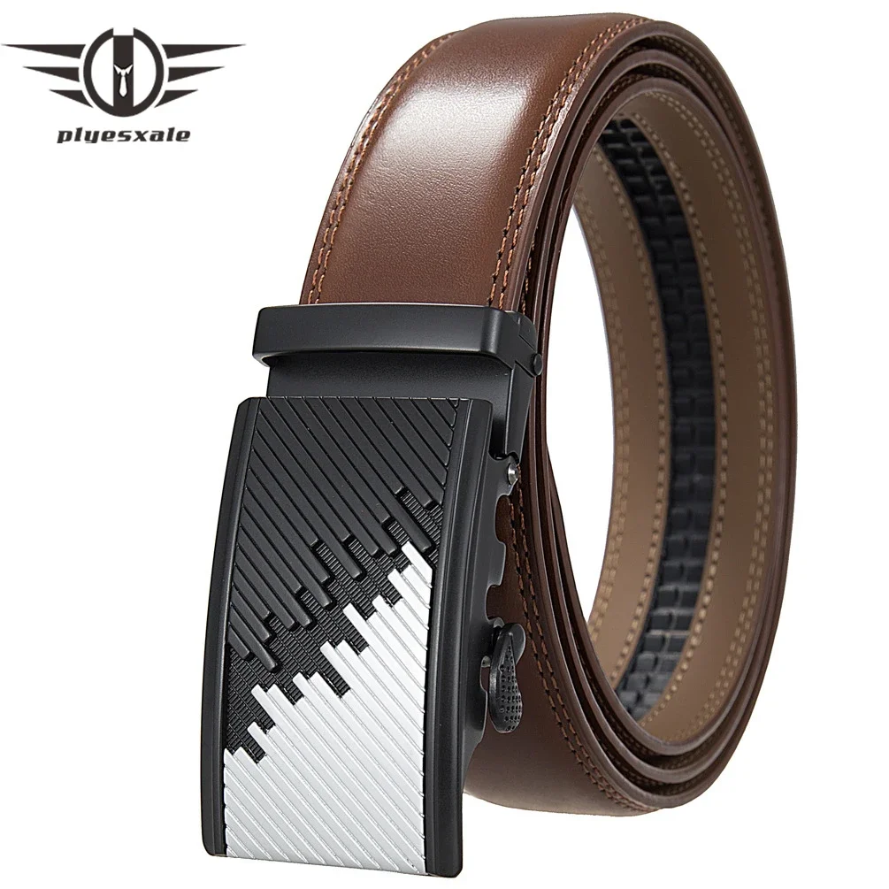 

Plyesxale 2024 New Top Quality Cowhide Leather Belts For Men 3.5cm Width Automatic Buckle Dress Mens Belts Luxury Designer B1335