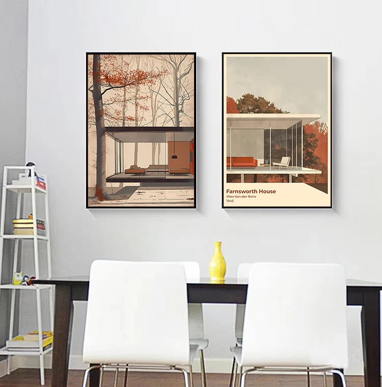 Farnsworth House Mies Van der Rohe 1951 Classic Architecture Exhibition Artwork Poster Canvas Painting Wall Picture Home Decor