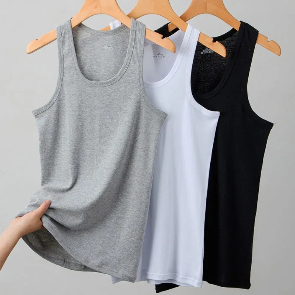 

Solid Color Sleeveless Men Cotton Vest Round Neck Simple Men’s Tank Top Solid Color Clothing Men Summer Tight Top Boy