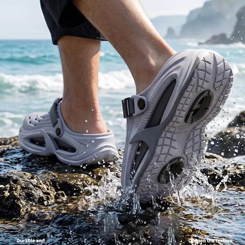 Herren Clogs in großen Größen 38-45, hohle, dicke Sohle, rutschfeste Plateau-Sandalen für den Sommer, Wading-Strandschuhe, lässige Outdoor-Sandalen für Männer – Detail 6