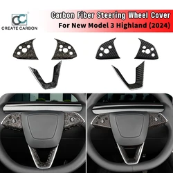 Carbon Fiber Steering Wheel Panel Cover Fit for Tesla New Refreshed Model 3 Highland Performance (2024+) Steering Wheel Cover