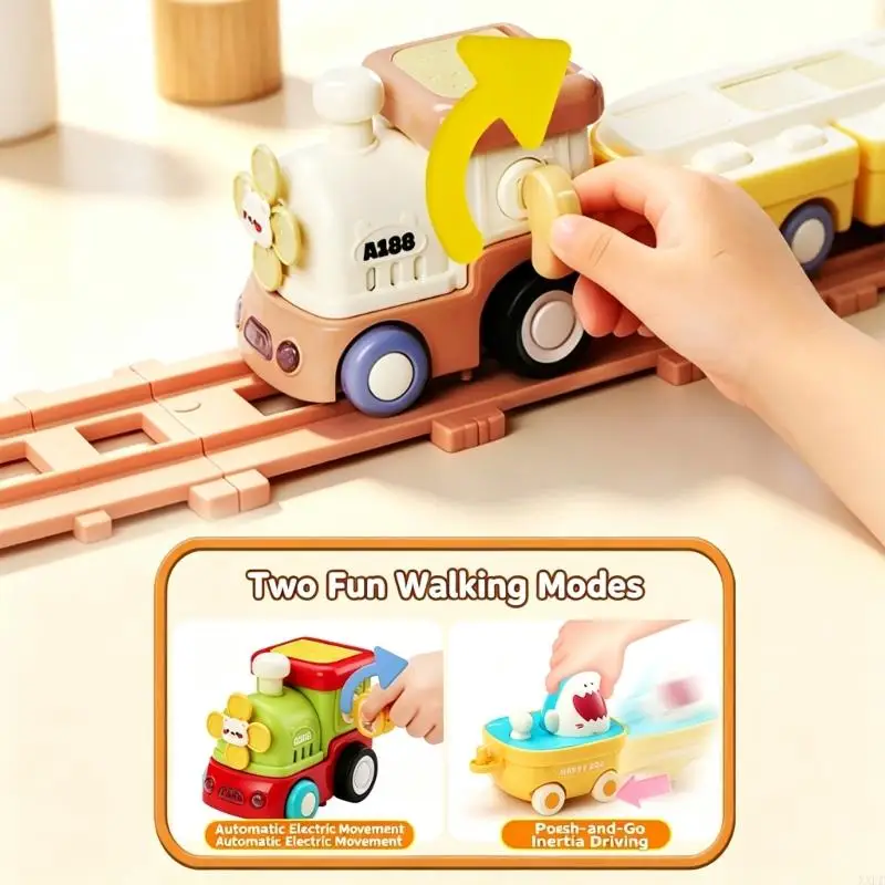 XXFE Cartoon Animal Toy Train Set with Motion-Activated Lights and Music, Wheeled Design, and Connectable for Rolling Play