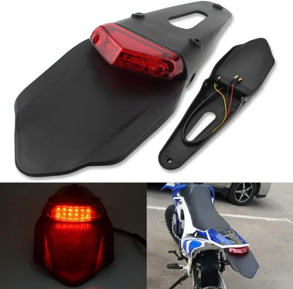 Motorcycle Rear Fender License Plate Bracket Holder With 12V LED Taillight Brake Lamp Universal For Enduro Off-Road Bike