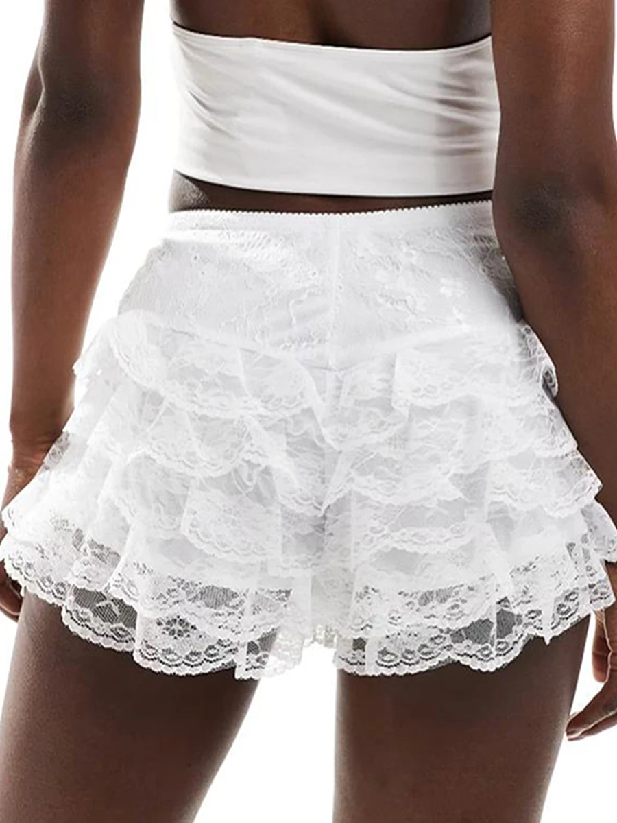 Short d'été en dentelle multicouche pour femme, à volants, taille élastique, élégant, décontracté, mode, pantalon court confortable