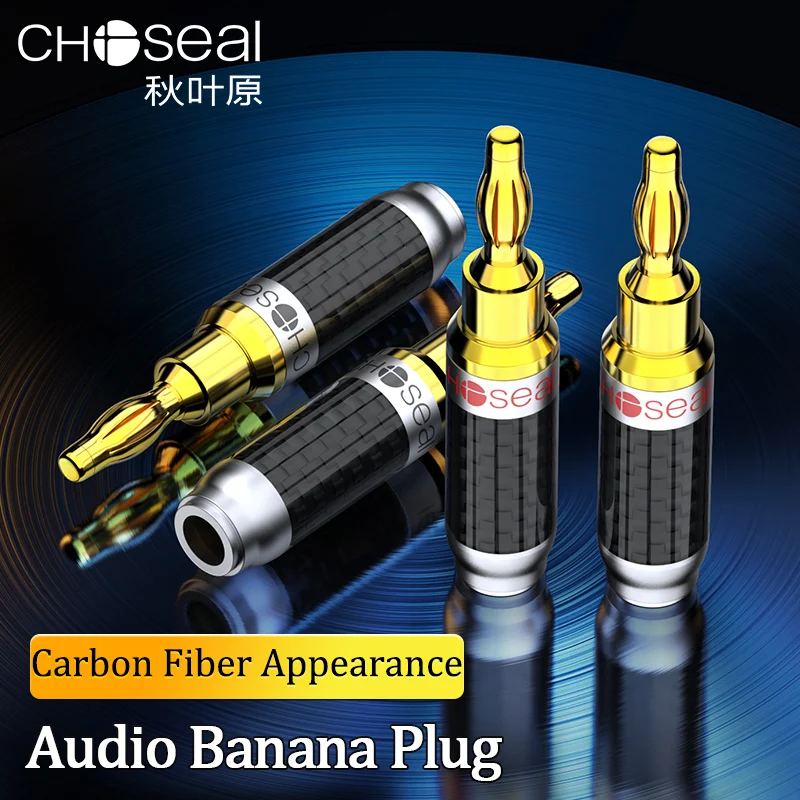 CHOSEAL Speaker Banana Plugs 2Pairs/4Pcs Gold-plated Carbon Fiber Banana Speaker Plug Connectors for Speaker Wire Amplifiers