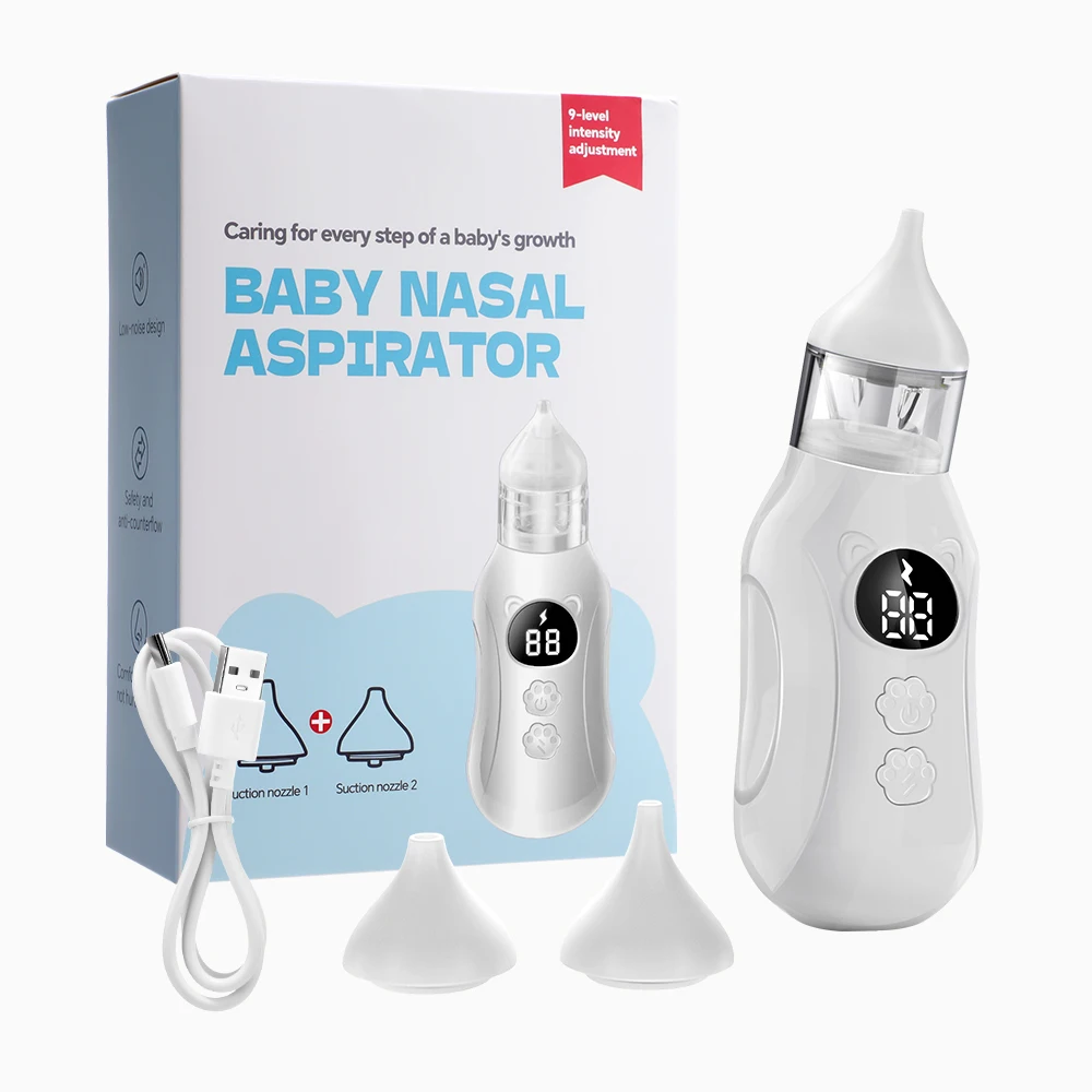 

Rechargeable Electric Baby Nasal Aspirator 9 Suction Levels Newborn Nose Cleaner with 2 Silicone Tips for Baby & Toddler