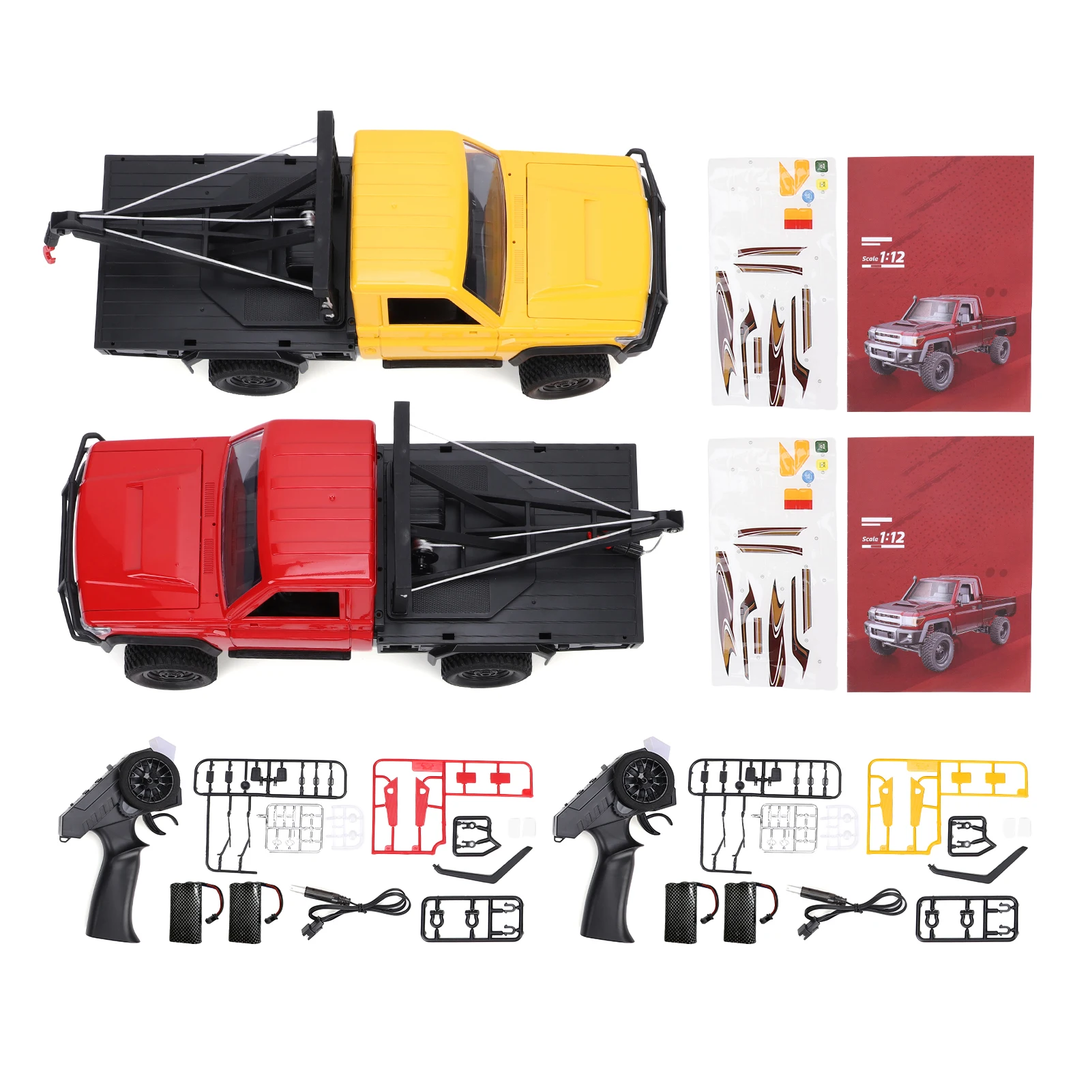 Grue de camion télécommandée, chenille télécommandée 4WD à l'échelle 1:12, camionnette jouet tout-terrain 2.4Ghz avec lumières, roue tout Terrain