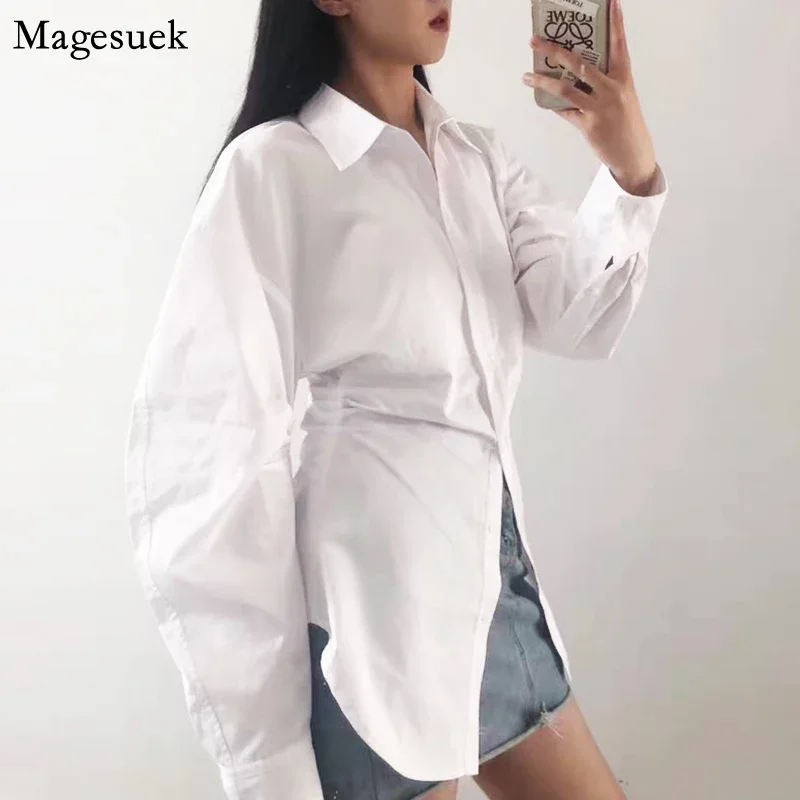 

White Slim Long Sleeve Women Blouse Cotton Casual Loose Button Shirt Women Turn-down Collar Tops And Blouses Fashion New 18371