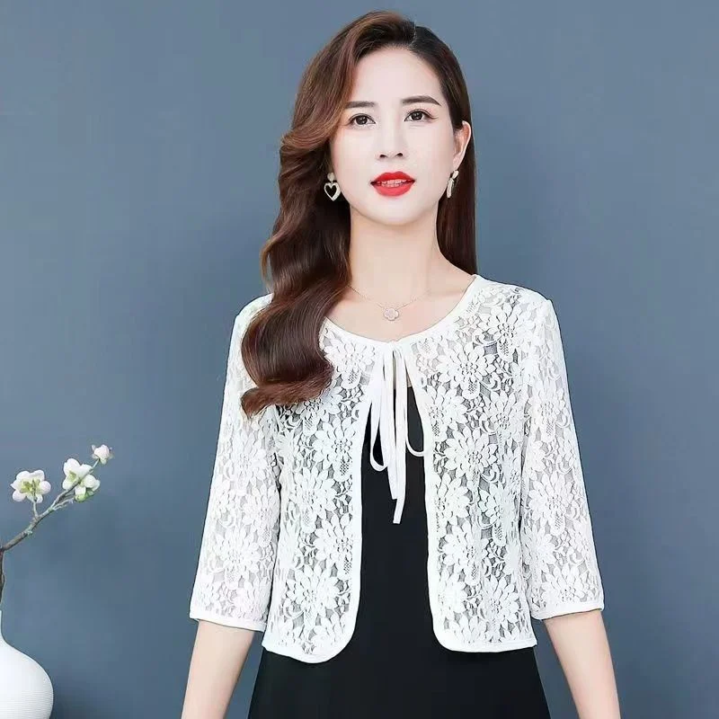 

2024 New Fashion High-grade Lace Cardigan Shawl Air-conditioned Shirt Large Size Hundred With Skirt Casual Sun Protection Clothe