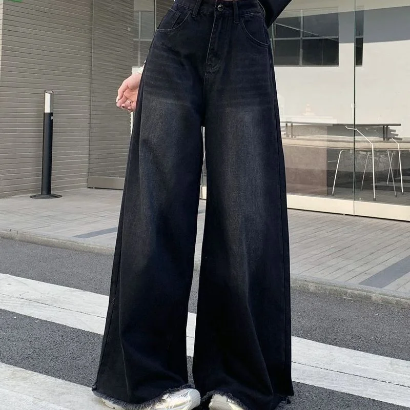 Retro Fur Edgeขากว้างขากว้างผู้หญิงฤดูใบไม้ร่วงใหม่เอวสูงSlim Droopingชั้นกางเกง