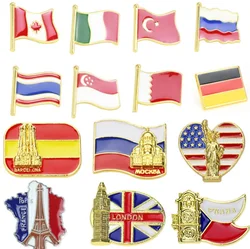 National Flags Pin France Spain USA Czech Singapore UK Germany Italy Canada Russia Korea Flag Enamel Pins Brooch Souvenirs Gift