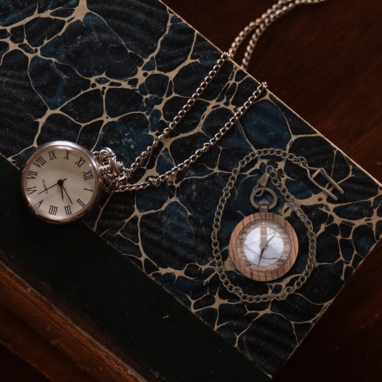 Wooden Quartz Pocket Watch Timepiece Chain Accurate Movement Durable Case Gift Christmas Birthday