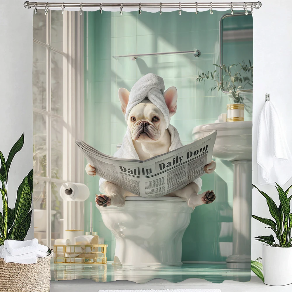 Humorous Funny Dogs Cute Shower Curtain: Embrace the Quirky Design, Vintage Dog Art Waterproof Polyester Fabric Bath Curtain