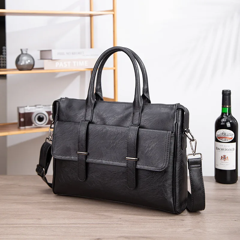 Picture 4: Men's tote bag, business men's single-shoulder bag, large-capacity horizontal square briefcase, commuting computer bag