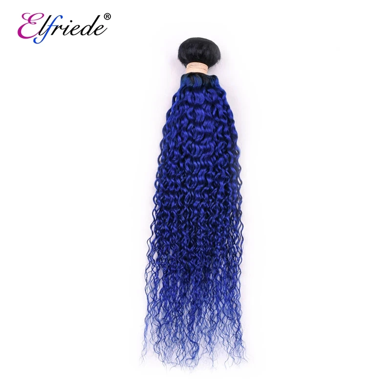 Elfriade-mechones de cabello humano rizado, extensiones de cabello humano, color ombré, 1B/azul, 100%, 3/4, ofertas, cosido en tramas