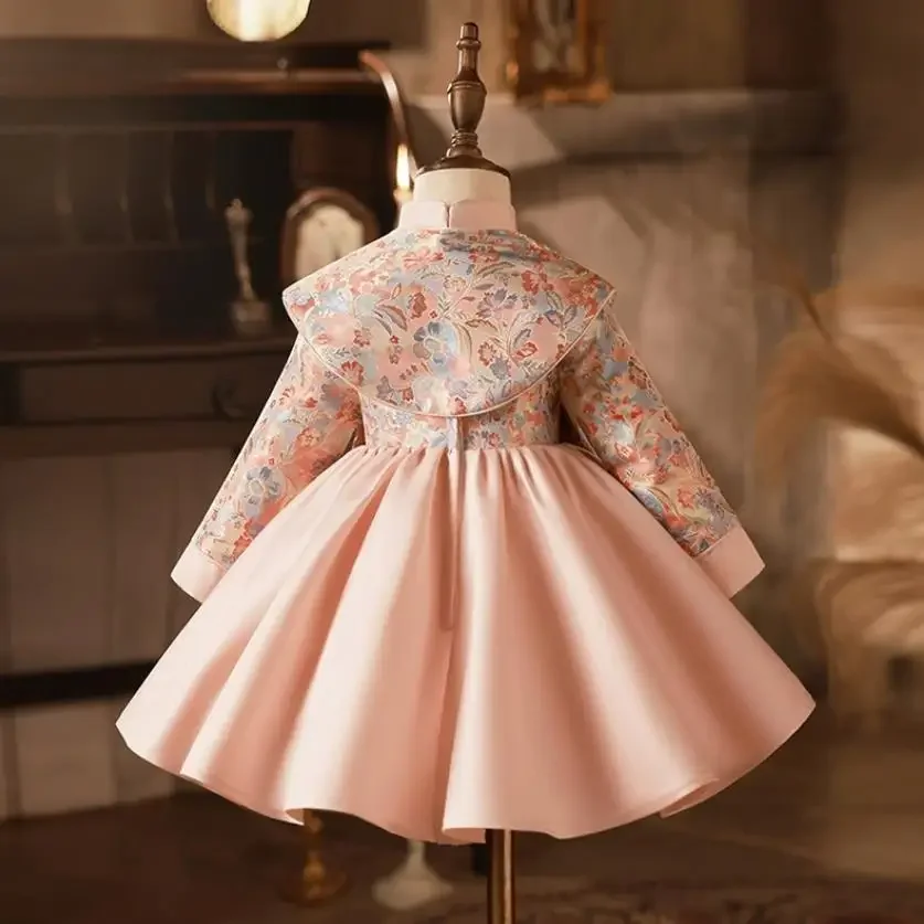 Vestido de noche de princesa para niños, manga larga, diseño estampado, boda, cumpleaños, bautismo, fiesta, niñas, nuevo